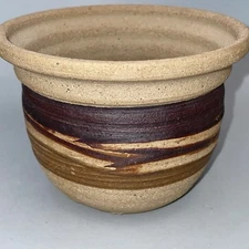 Sand Painted Studio Art Pottery Round Pot Artisan Signed