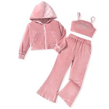 Girls Sweatsuits Set Velour Tracksuit 3 Piece Outfits Zip Up Hoodies Camisole...