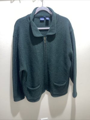 Vintage Honors Plus Size 18w/20w 1X 100% Wool Green Oversize Pocket Zip Cardigan