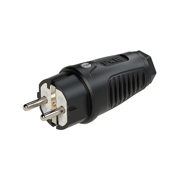 Gummi-Schutzkontaktstecker, Schwarz, IP44, 16A, 250V~, Din 49440/441-image