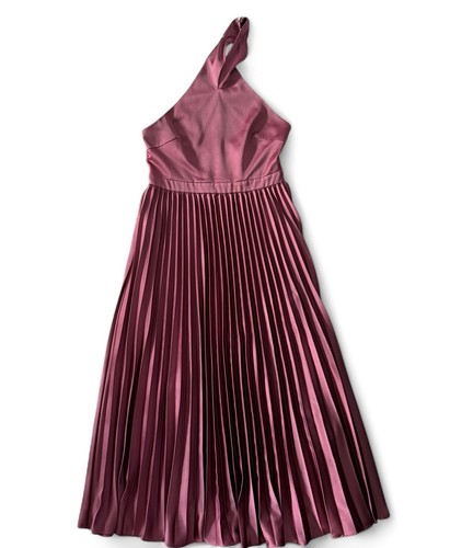 Elle Zeitoune Jayee Halter Gown Dress Burgundy Pleated Satin - Picture 9 of 12