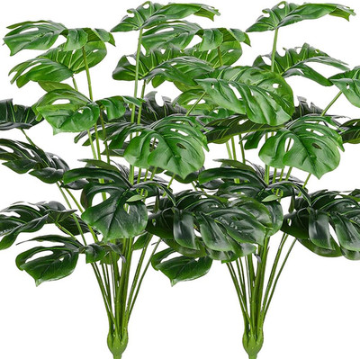 Large Faux Monstera Palm Leaves - UV Resistant Outdoor Decor (2 Pcs)