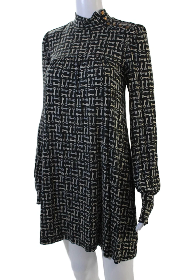 Vestido Camisa Juicy Couture Mujer Cambio Negro Seda Cuello Alto Manga Larga Talla M Foto 2 de 4