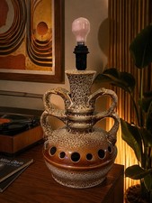 West German Vintage Pottery Lamp Base Fat Lava Large Twin Bulb
