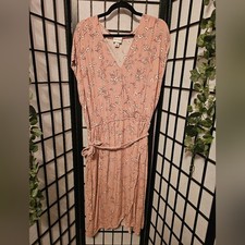 Floral Print Wrap Dress Short Sleeve Pink White Tie Waist Casual Spring