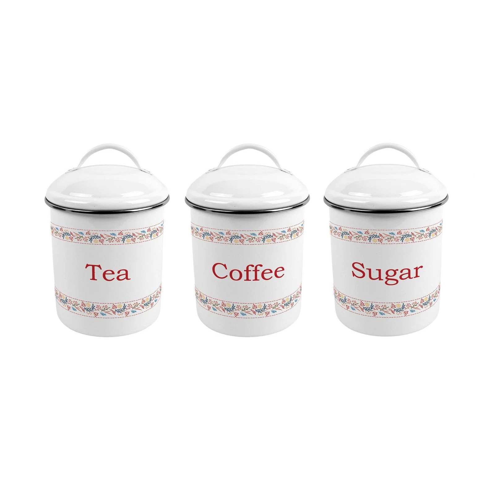 Floral Embroidery Metal Tea, Coffee & Sugar Canister Set - Stylish Kitchen Gift
