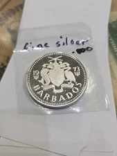1973 Barbados Fountain $5 Dollars 0.800 Silver BU HIGH GRADE Free Shipping 