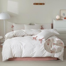 Full Duvet Cover Set,3 Pieces Pink Flower Stripes Prints Duvet Cover with 2