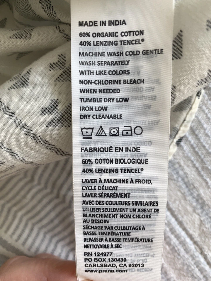 NUEVA Blusa Top PrAna Elena Algodón Orgánico Geométrico Cuadros Tribal Azteca Talla L Foto 4 de 4