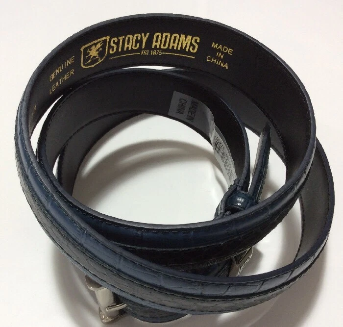 STACY ADAMS HOMBRE GENUINO CUERO SERPIENTE COCODRILO/LAGARTO ESTAMPADO, CINTURÓN, AZUL MARINO NUEVO Foto 4 de 4