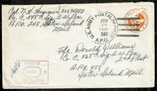 1945 Censored Cover APO248 Leyte Philippines to APO951 Bellows Field Hawaii