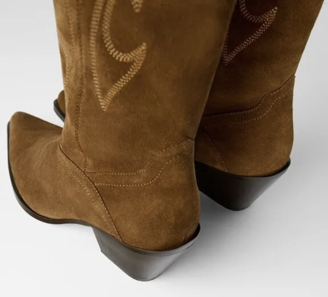 ZARA SPLIT SUEDE LEATHER HEELED COWBOY BOOTSBROWNBRAND NEW W/ TAGS