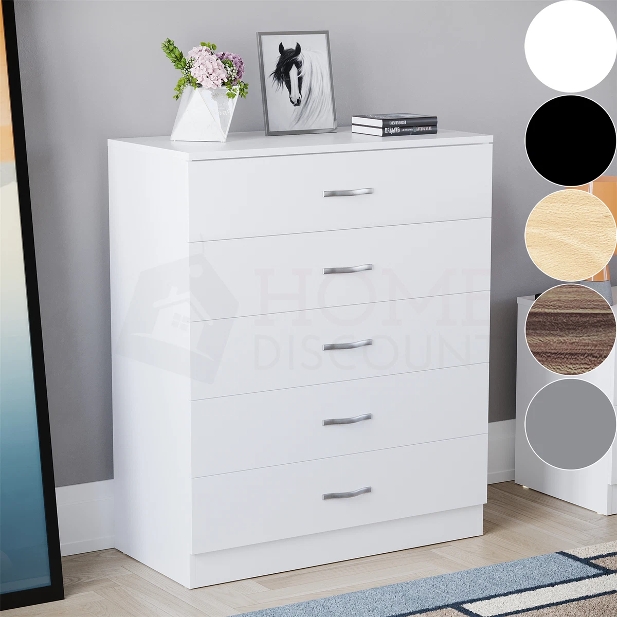 Modern Chest of Drawers Bedside Table Cabinet 5 Drawer Bedroom Storage Wood