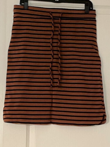 NWOT by OVIE SKIRT KNEE LENGTH FRENCH TERRY ELASTIC WAIST COGNAC/BLACK STRIPE M