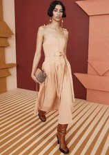 NWT Auth Ulla Johnson Cosette Pleated Poplin Midi Dress Pale Peach size 12 US