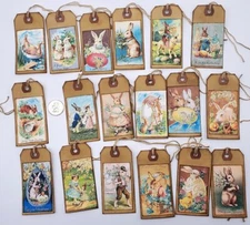 18~Easter~Handmade~Primitive~Stained~Linen Cardstock~Gift Tags~Glitter~Ornies