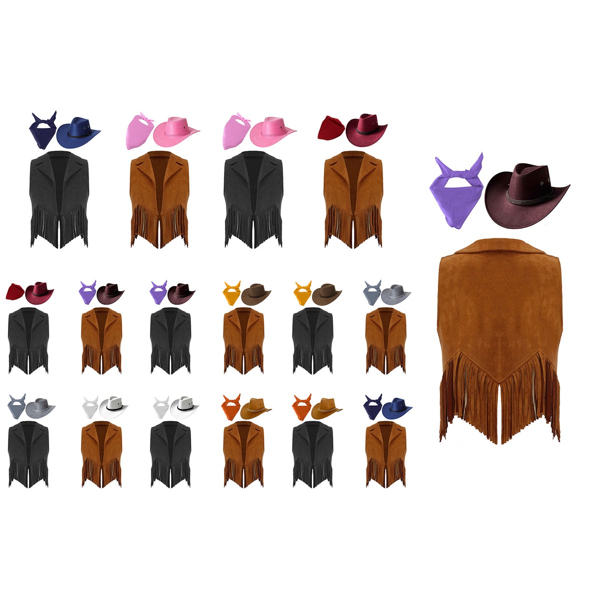 Kids Girls Outfits Dress Up Cowboy Costume Suede Set Tassels Hat