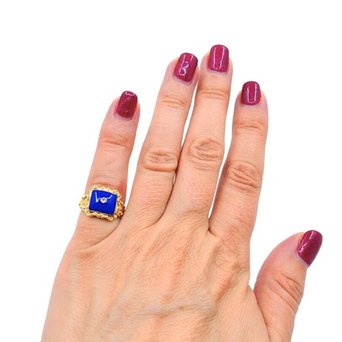 Georgian Lapis Lazuli Ring 18k Gold Diamond - Picture 2 of 9