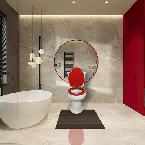 Red Round Toilet Seat Natural Wood Toilet Seat with Zinc Alloy Hinges - Picture 2 of 5