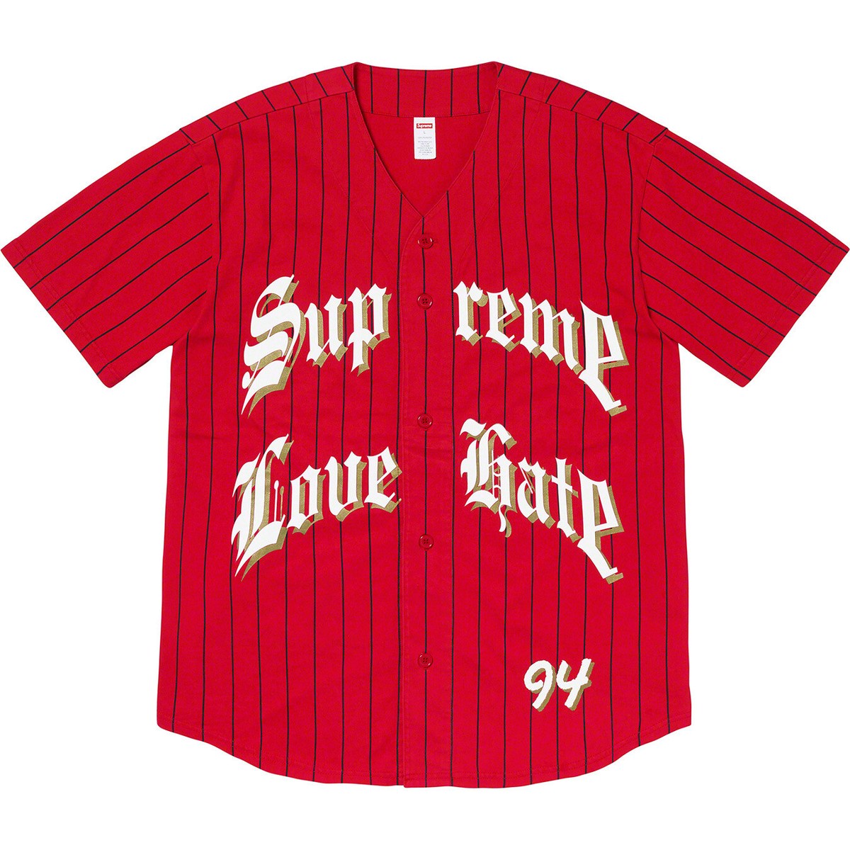 RARE Large 2019 SUPREME LOVE HATE BASEBALL JERSEY DS RED RARE Large 2019 SUPREME LOVE HATE BASEBALL JERSEY DS RED