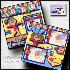 TUMBLING gymnastics girl 2 premade scrapbook pages paper printed 4 album CHERRY