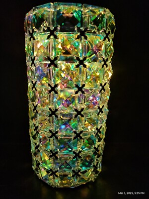 Iridescent Faceted Glass Hurricane with Fairy Lights - 8'' - By Valerie Parr Hill