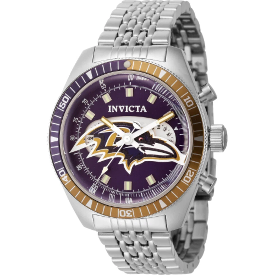 Invicta Nfl Baltimore Ravens World Time GMT Quartz Purple Dial Men s Watch 45007