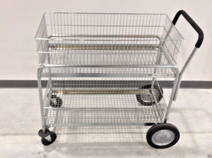Uline H-2862 Used Mail Cart 42 x 23 x 38 inch 2-Removable Baskets Chrome-plated