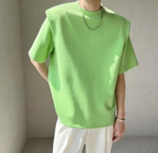 Men Summer Shoulder Pad Design T-shirt Loose Cotton Nightclub
