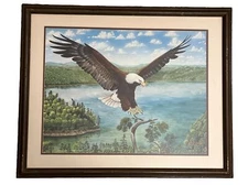 Beautiful Signed Framed Charles Spaulding Bald Eagle Print Under Non Glare Glass