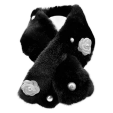 Women's Scarf Faux Fur Pull Through Flowers Faux Pearls Neck Warmer One Size