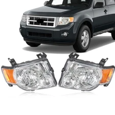 For 2008-2012 Ford Escape Chrome Housing Amber Corner Headlight Head Lamps