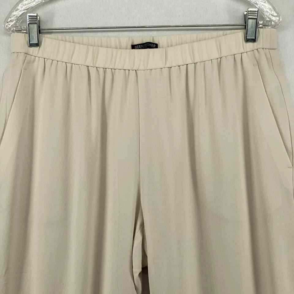 EILEEN FISHER Pant PM Silk Georgette Crepe System Slouch Taper Ankle Off White - Image 4 of 4