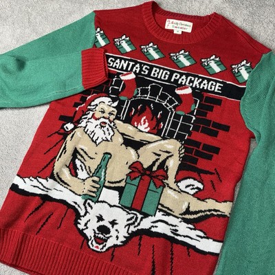 Naughty M Sweater Santa Posing Nude Santas Big Package Ugly Christmas