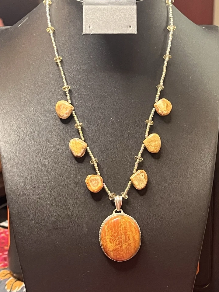 Collar hecho a mano de ley y ágata longitud ajustable Foto 2 de 4