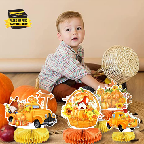 9 szt. Jesienne centralne elementy o strukturze plastra miodu Dekoracja imprezowa, Hello Fall Baby Shower Pumpk - Zdjęcie 6 z 7