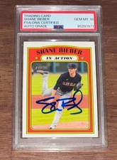 2021 Topps Heritage #48 Shane Bieber Signed in Action Cleveland PSA 10 Aut0