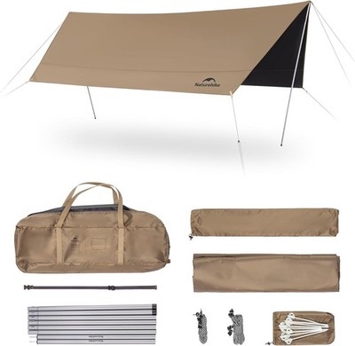 Naturehike Cloud Skies Camping Tent Tarp with Poles, Waterproof PU 18000mm+ Rain