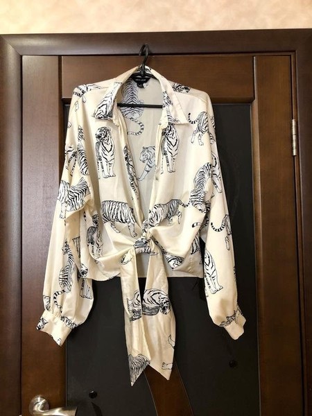 Women New Look Shirt White Silk XXXL