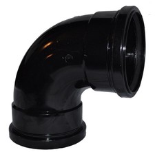 Double Socket Pushfit Soil Pipe 90 Degree Bend - Black - PACK OF 2