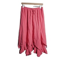 Pink Gauze Cotton Midi Maxi Skirt Handkerchief Hem Asymmetric Fairy Boho S