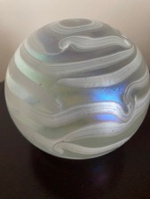 Large John Ditchfield Glasform Iridescent Clear Paperweight. Signed and sticker.