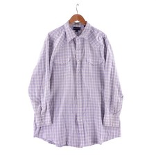 Panhandle Mens 18x36 Slim Western Pearl Snap Shirt Plaid Blue Tan 3050004
