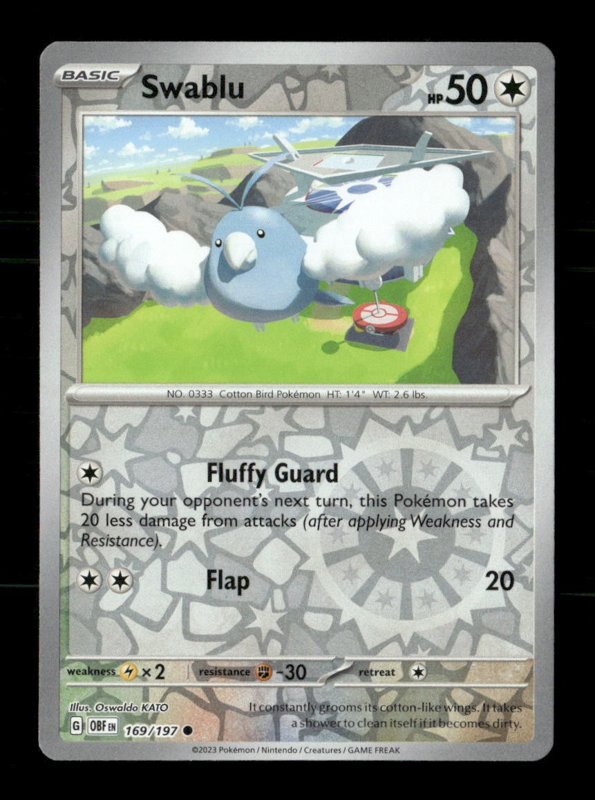 Swablu 169/197 Obsidian Flames Reverse Holo NM/M Pokemon
