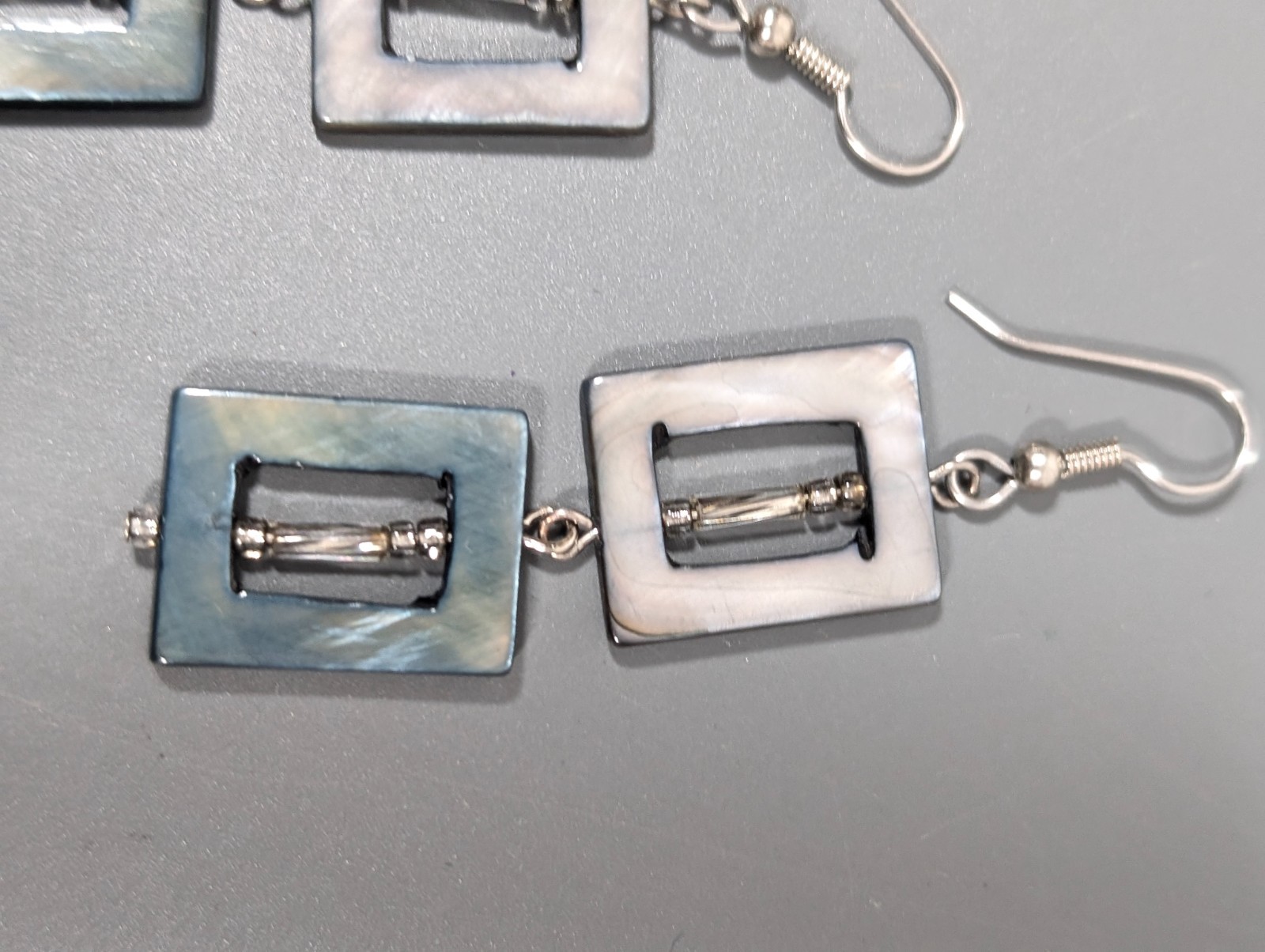 Beachy Coastal Gray Shell Rectangle Stacked Dangl… - image 3