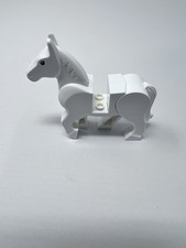 Lego Caballo Blanco Con Patas Traseras Movibles con Ojos Negros y Patrón Pupilas Blancas