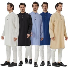 Saudi Muslim Men Abaya Dubai Kaftan Long Robe Ramadan Dishdasha Jubba Thoub Arab