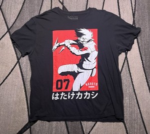 Naruto Shippuden Collection Kakashi Hatake Black T-Shirt XL 100% Cotton