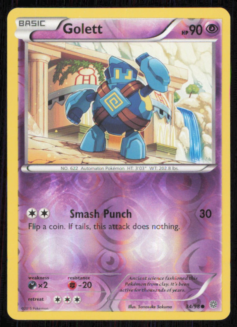 Golett 34/98 Common Ancient Origins Pokemon Reverse Holo Lightly Played
