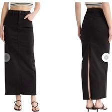 MOTHER The Flagpole Denim Skirt NWOT Women 24 Pitch Black High Waisted Back Slit